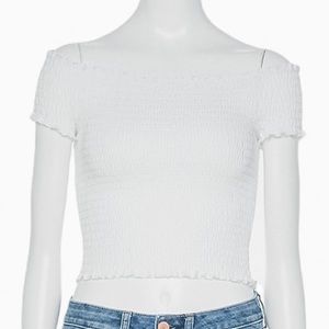 SO Smocked Off-the-Shoulder Top MEDIUM, Bright White
